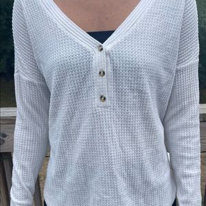 White thermal v-neck